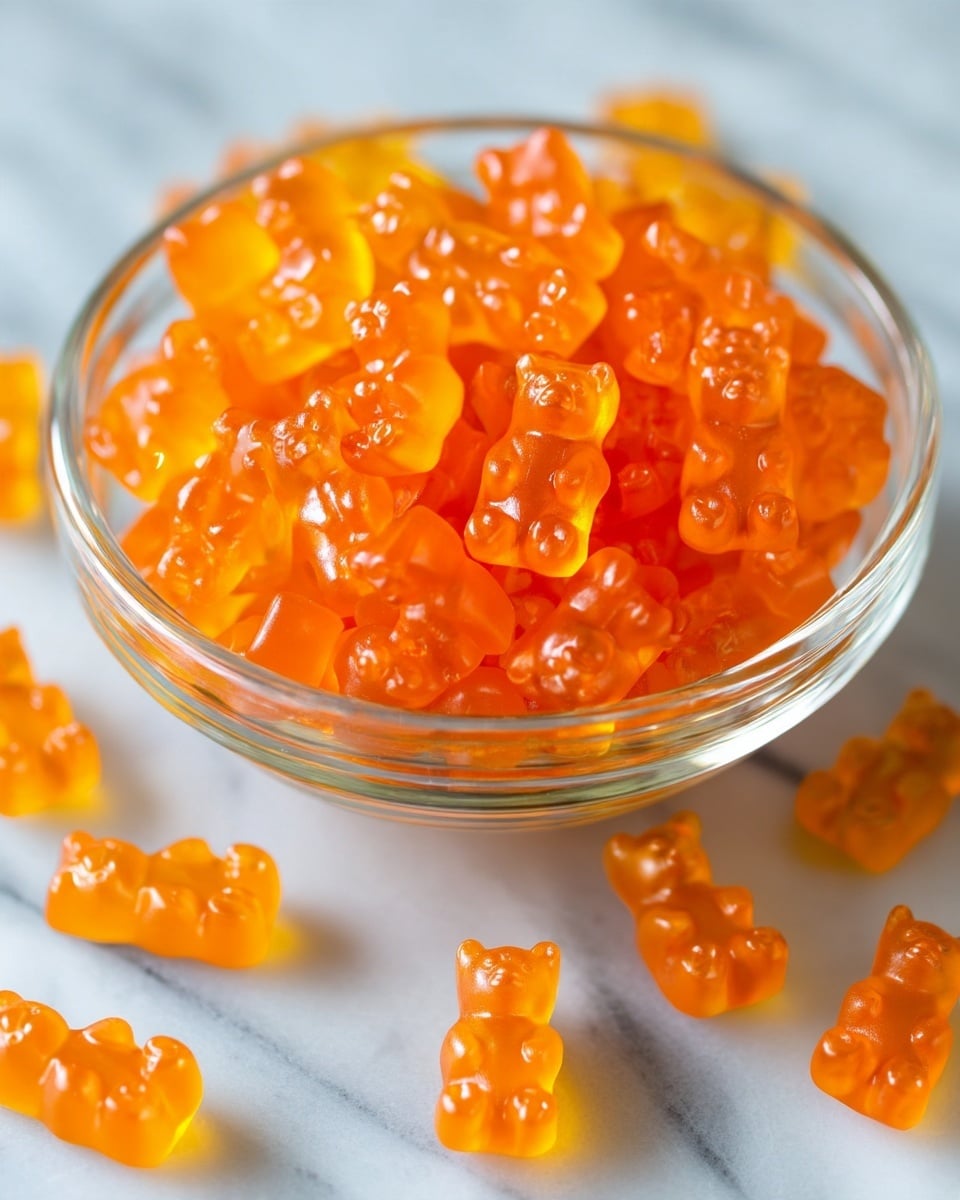 Many small yellow gummy bears are scattered across a white marbled surface, each candy shiny with a translucent, jelly-like texture. The gummy bears show clear details of ears, eyes, and limbs in their shape, with a uniform bright yellow color. Light softly reflects off their smooth surfaces, adding a slight gloss, and a few candies are laying at angles showing their flat backs and rounded fronts. The arrangement looks casual and random. Photo taken with an iphone --ar 4:5 --v 7