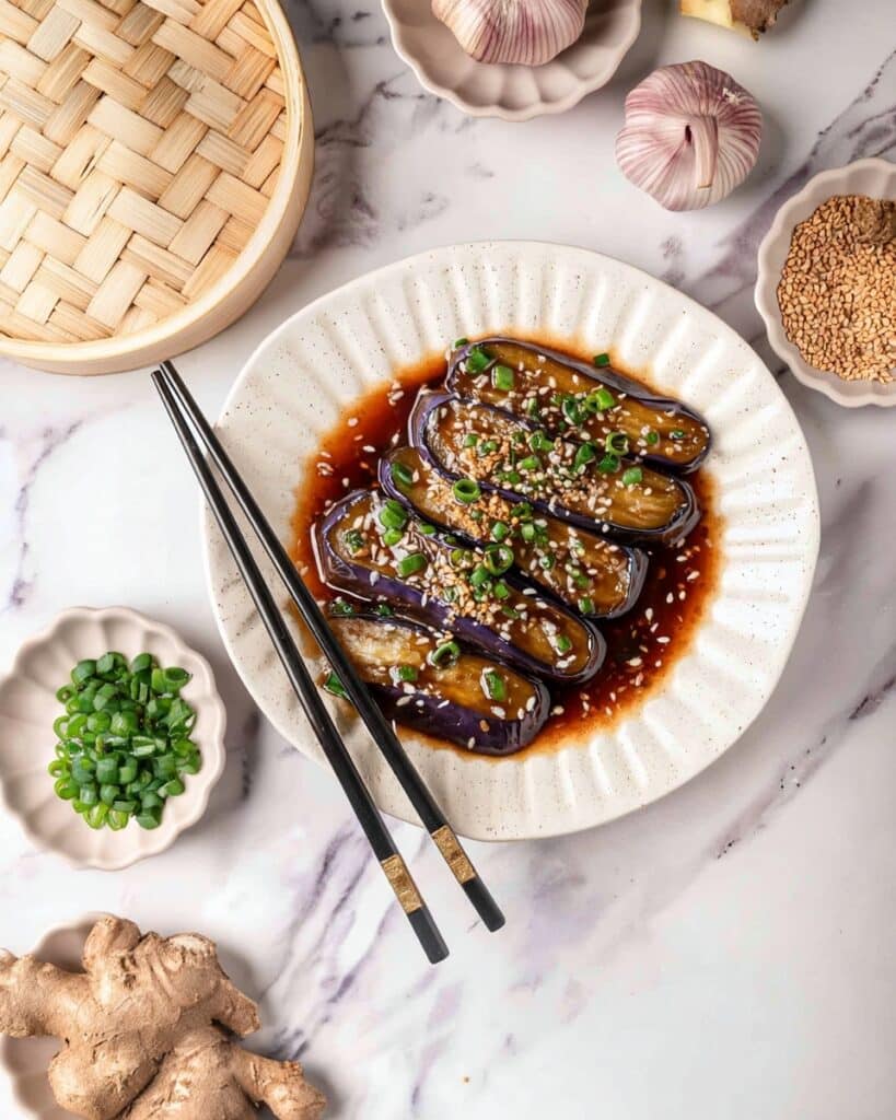 Steamed Eggplant with Savory Soy-Ginger Sauce Recipe