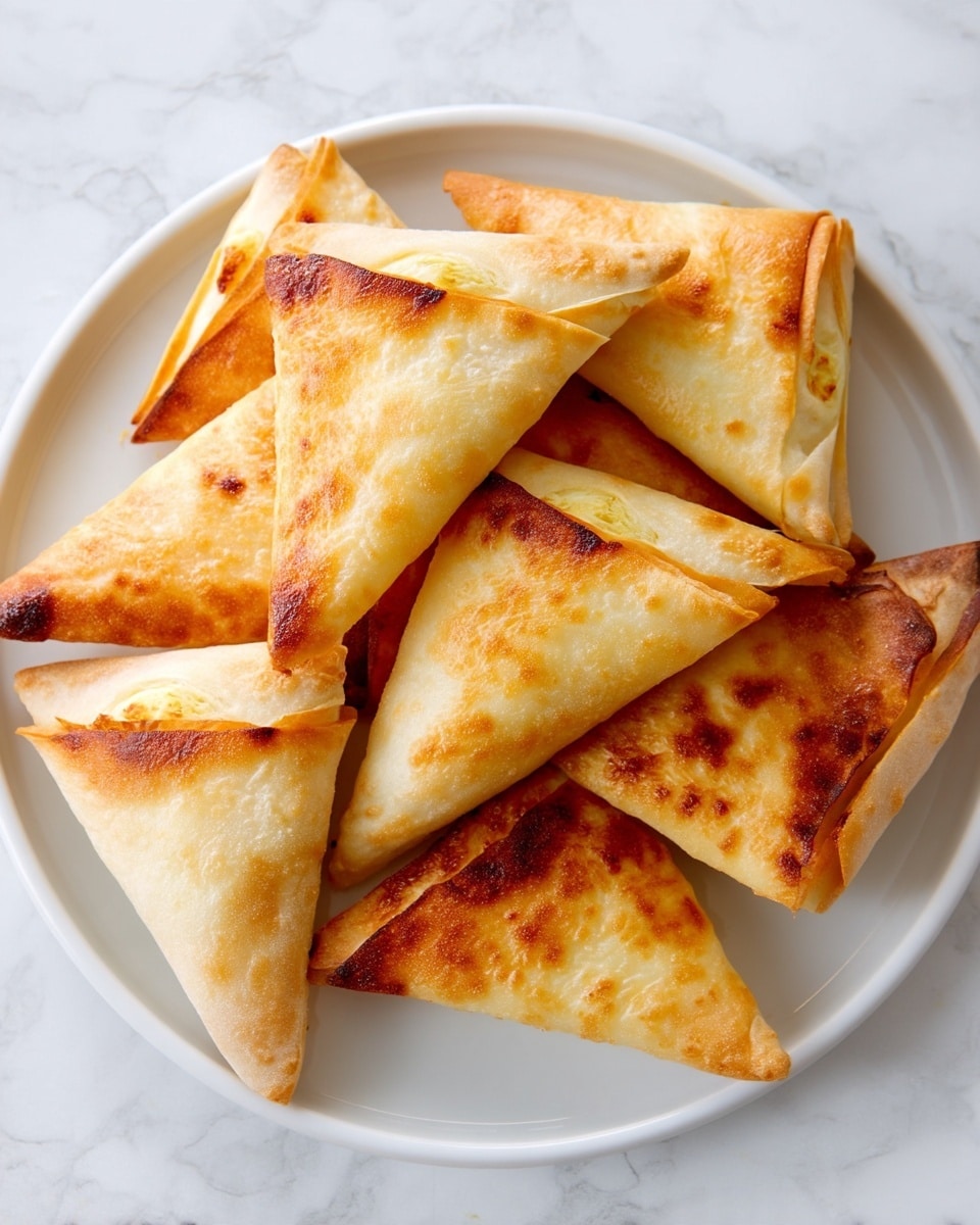 A white plate holds a pile of golden brown, triangular pastries with crispy, flaky edges and slight browning on the tips. One similar triangular pastry lies separately on a white marbled surface in front of the plate. To the top left, a small dark bowl contains white salt crystals. The scene is bright with soft light highlighting the textures of the crispy pastry and the smooth marbled surface. photo taken with an iphone --ar 4:5 --v 7